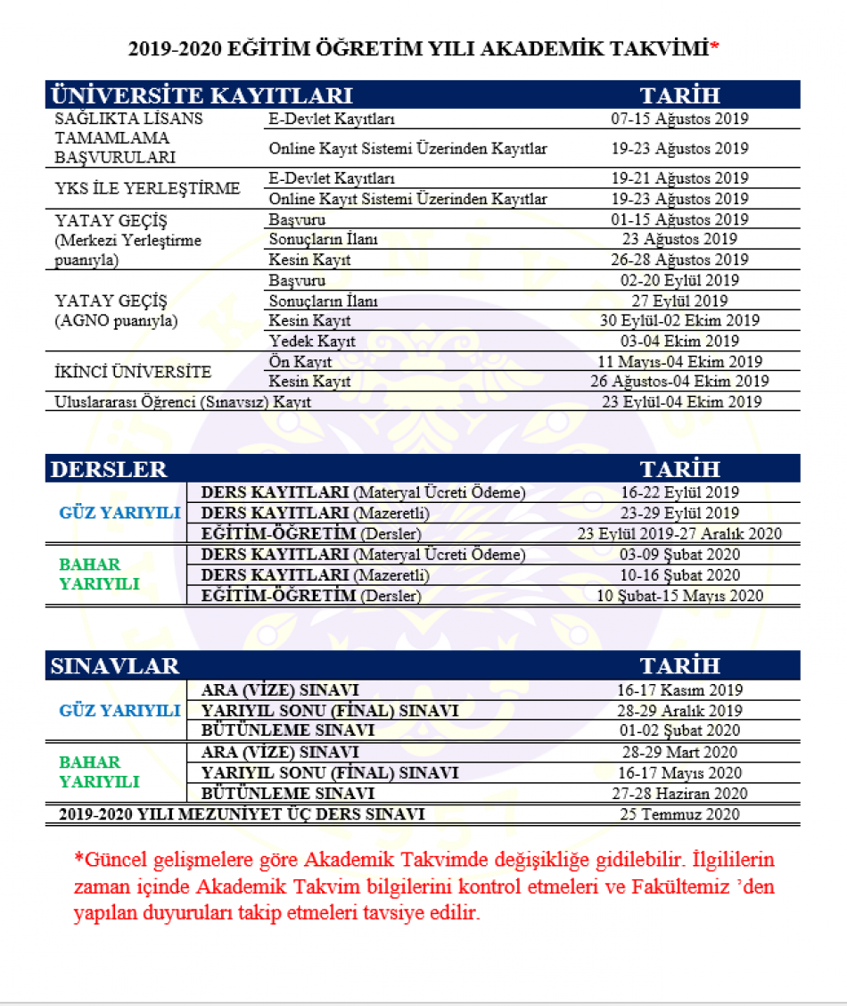 Ata Aöf Akademik Takvim 2019-2020 Dönem Yılı